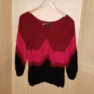 Max Edition Womens Bold Color Striped V Neck Blouse Large